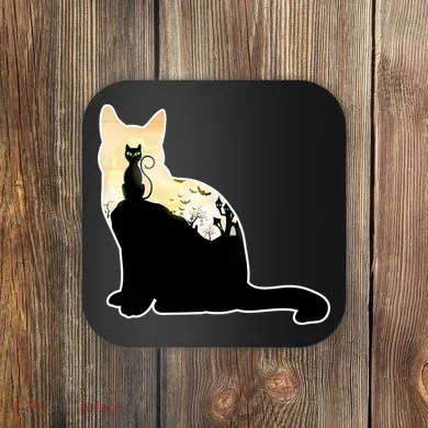 Black Cat Spooky Town Coaster