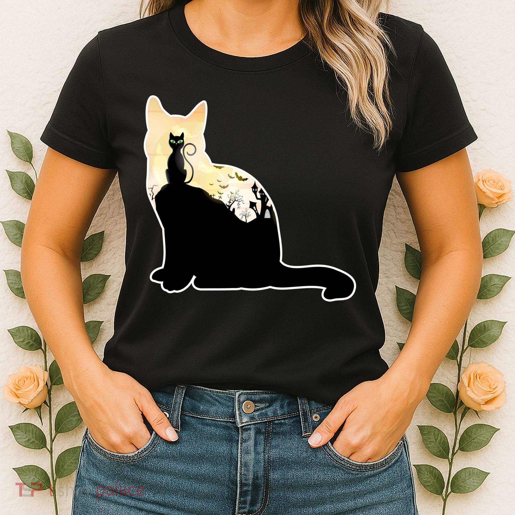 Black Cat Spooky Town Women's T-Shirt