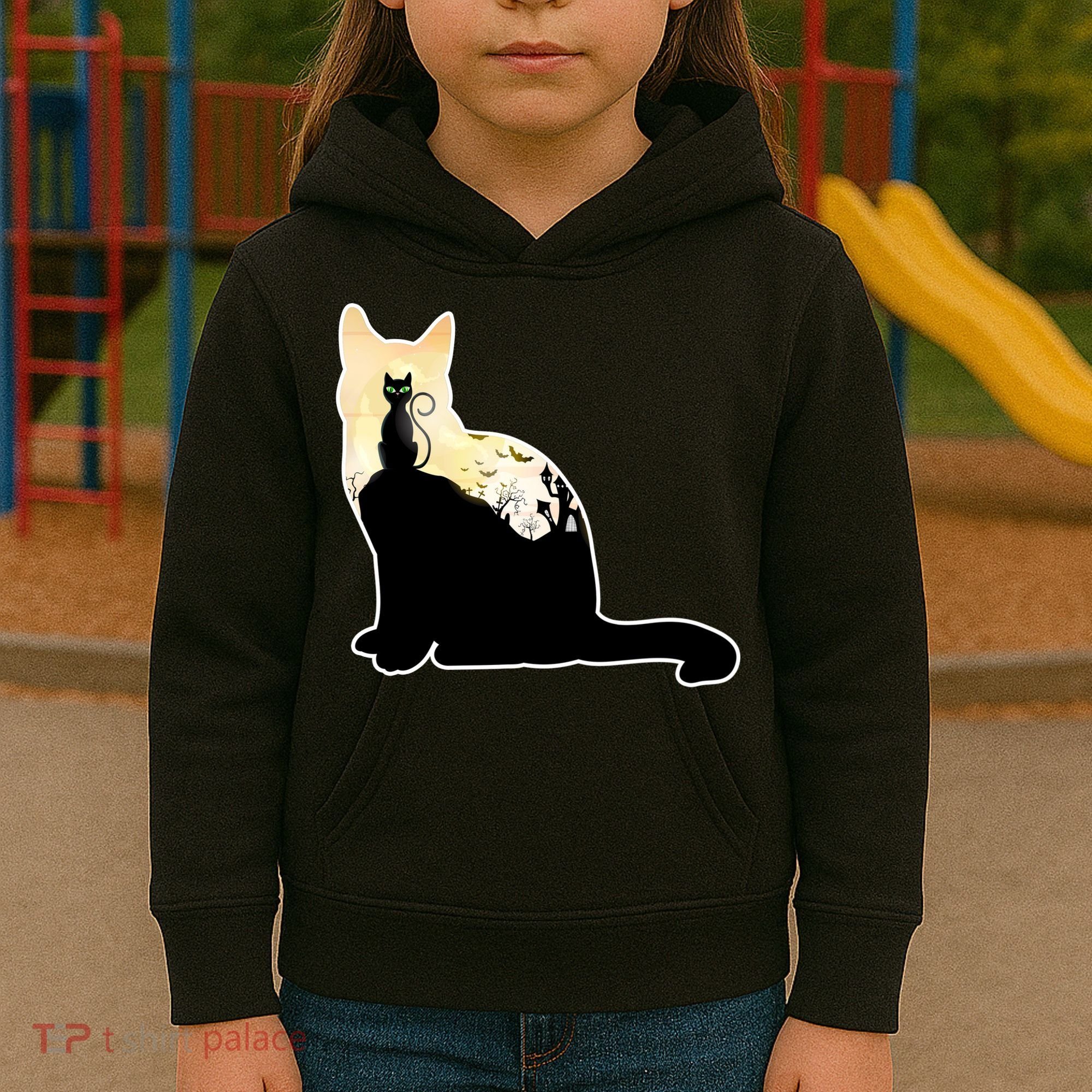 Black Cat Spooky Town Kids Hoodie