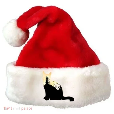 Black Cat Spooky Town Santa Hat