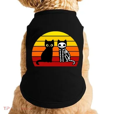 Black Cat Sunset Skeleton Doggie Tank