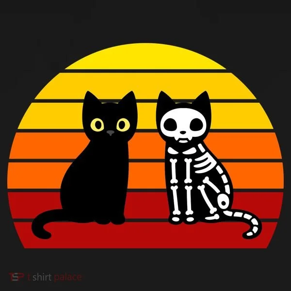 Black Cat Sunset Skeleton Doggie Tank