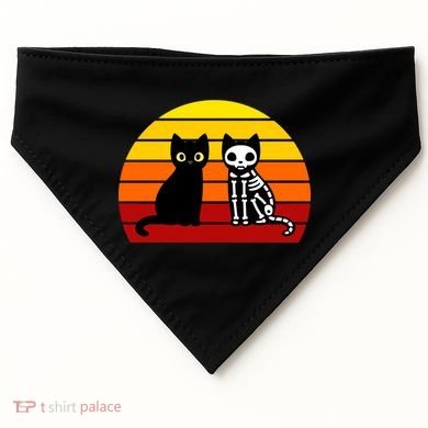 Black Cat Sunset Skeleton USA-Made Doggie Bandana