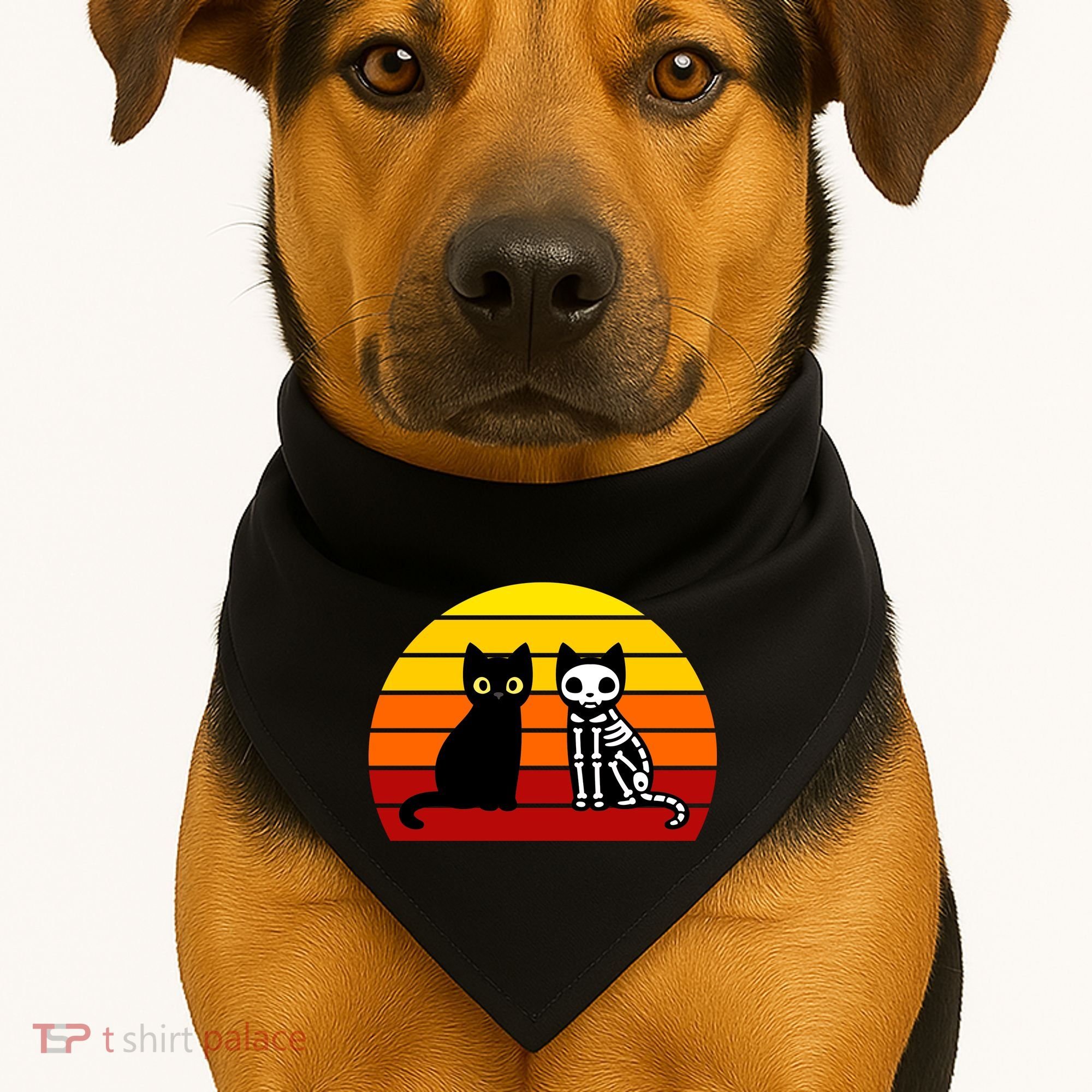 Black Cat Sunset Skeleton USA-Made Doggie Bandana