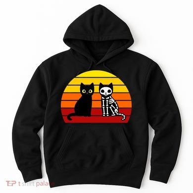Black Cat Sunset Skeleton Hoodie