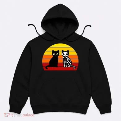 Black Cat Sunset Skeleton Hoodie