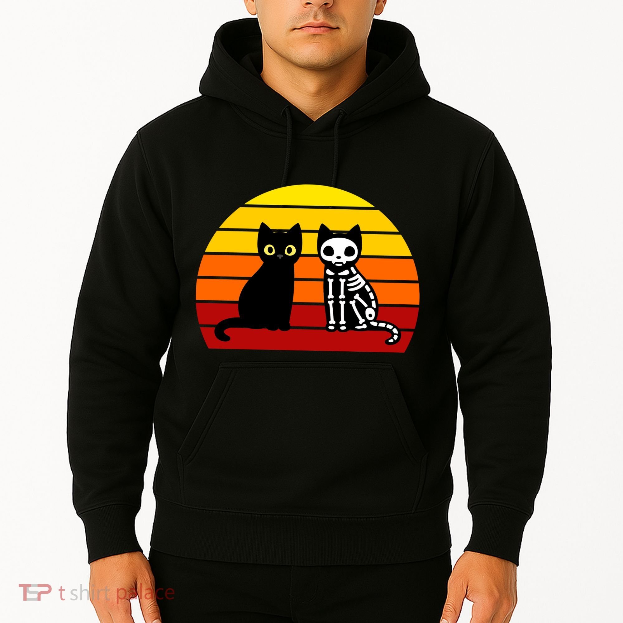 Black Cat Sunset Skeleton Hoodie