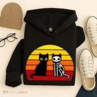 Black Cat Sunset Skeleton Hoodie thumb 4