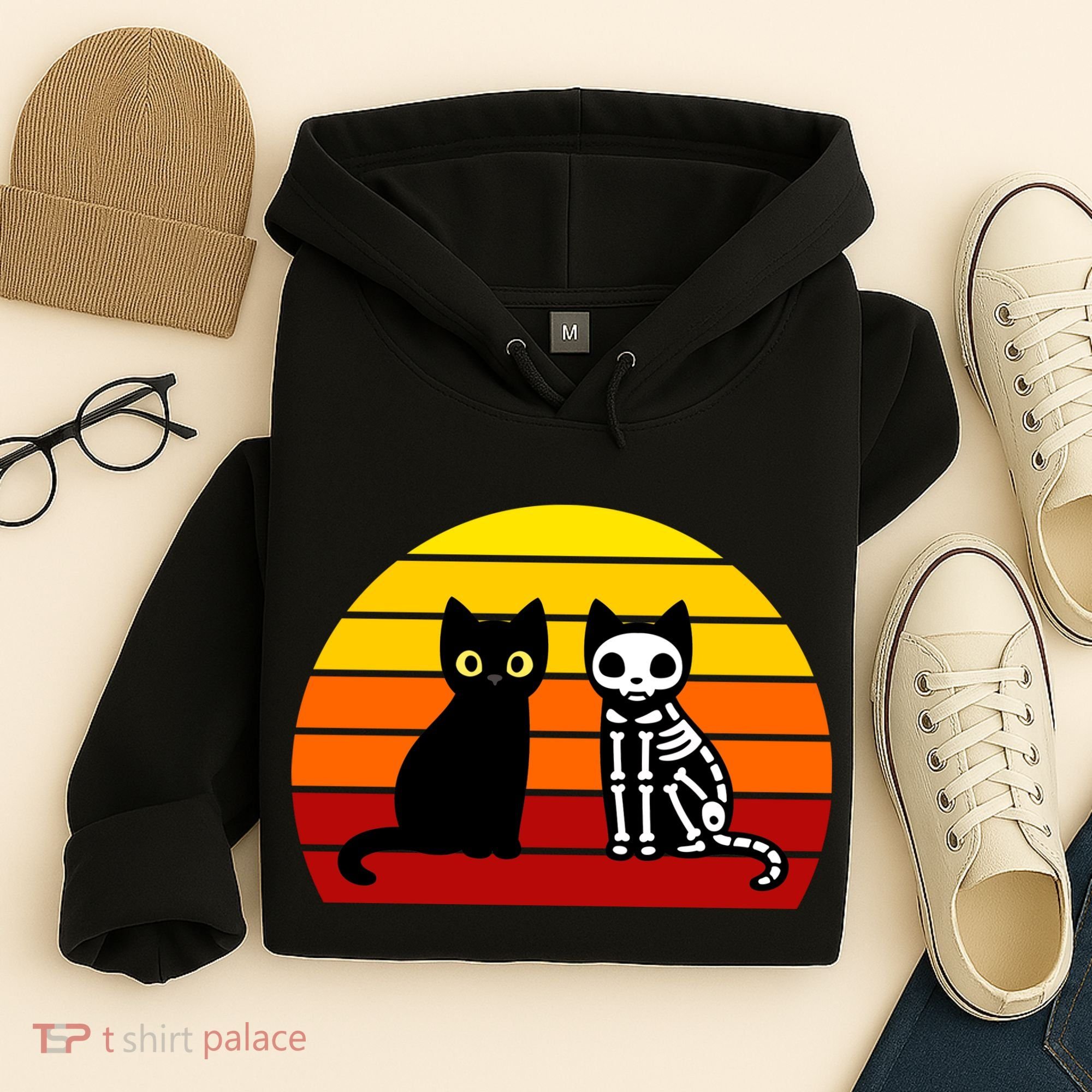 Black Cat Sunset Skeleton Hoodie