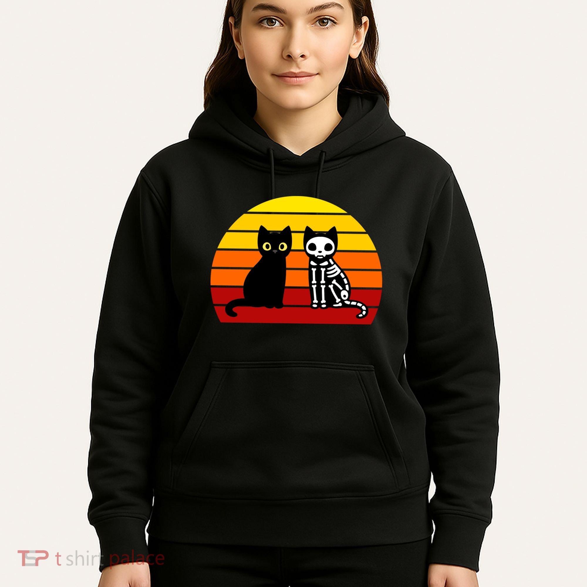 Black Cat Sunset Skeleton Hoodie