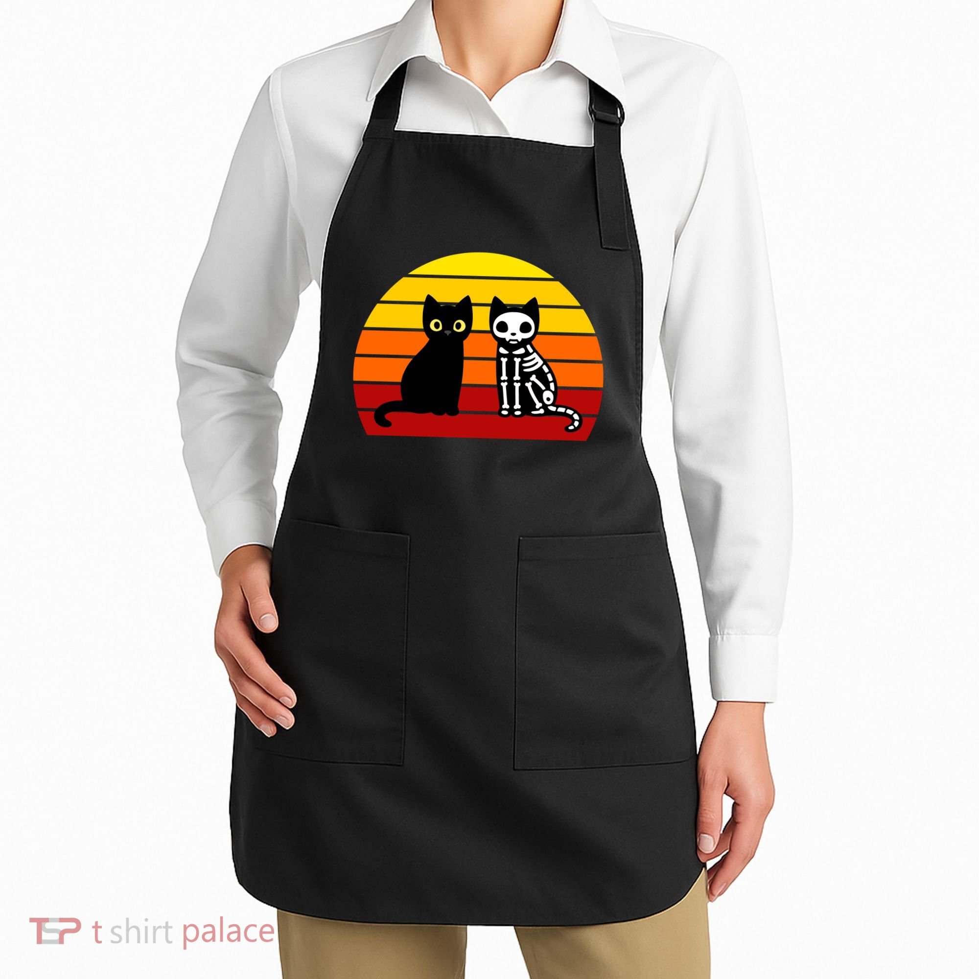 Black Cat Sunset Skeleton Apron