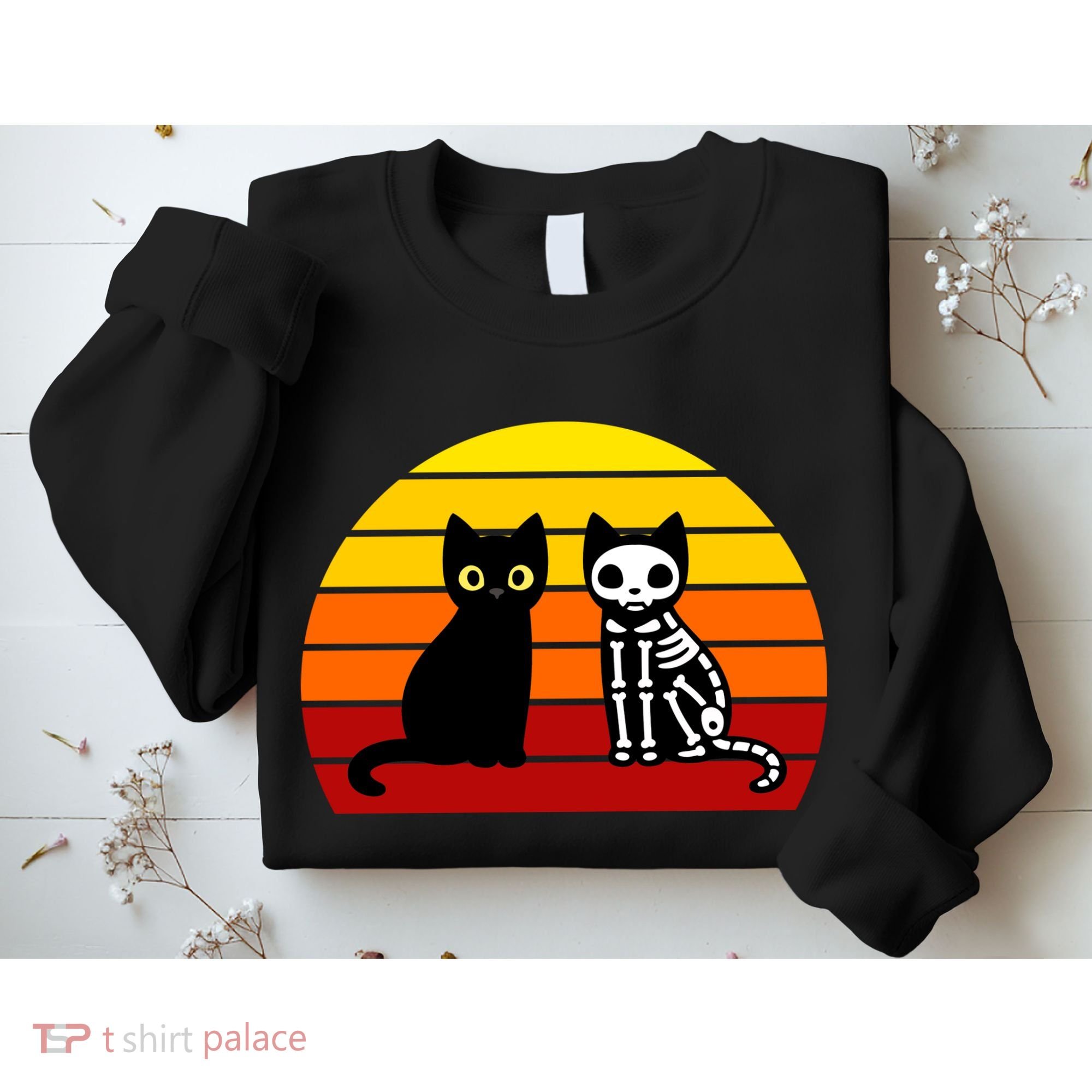 Black Cat Sunset Skeleton Sweatshirt