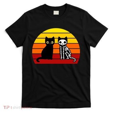 Black Cat Sunset Skeleton T-Shirt