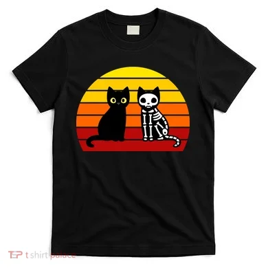 Black Cat Sunset Skeleton T-Shirt