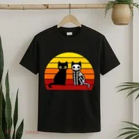 Black Cat Sunset Skeleton T-Shirt thumb 2