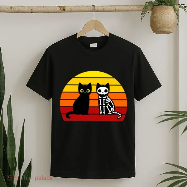 Black Cat Sunset Skeleton T-Shirt