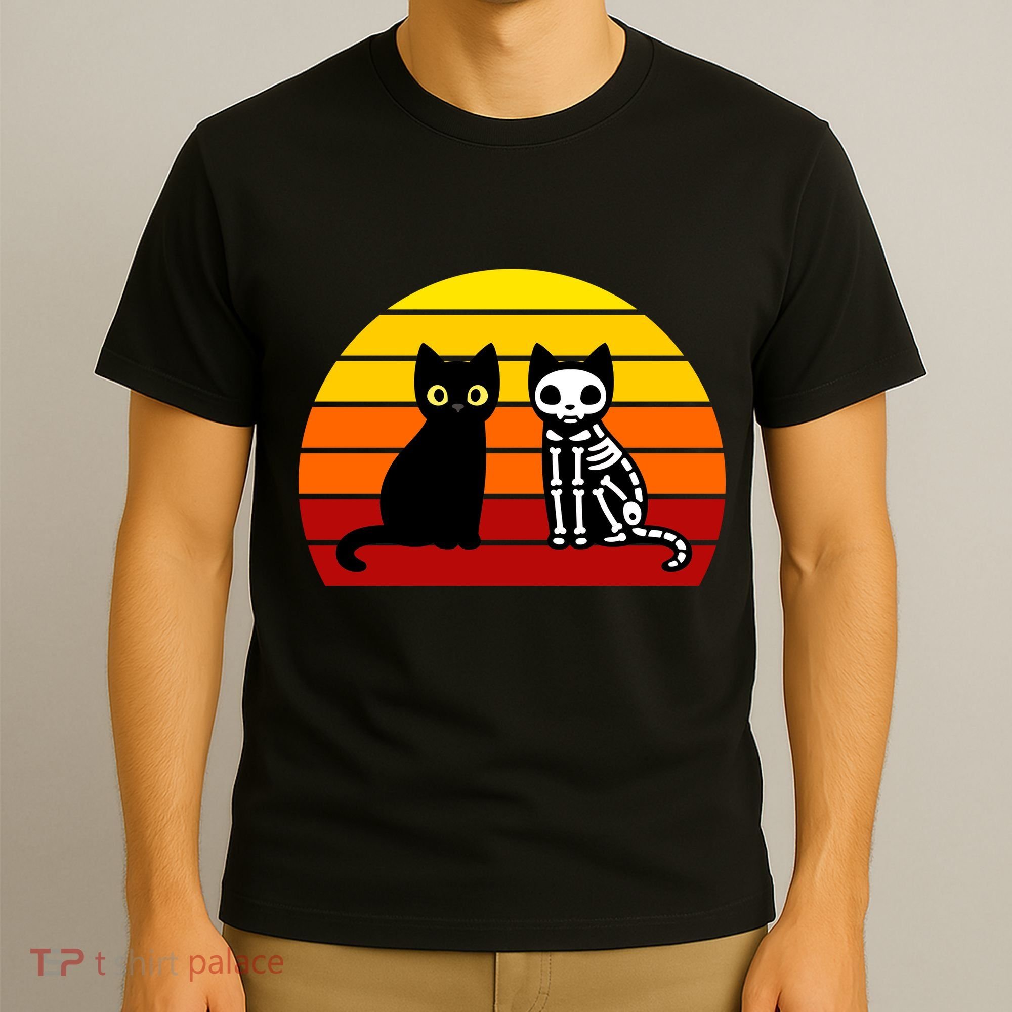 Black Cat Sunset Skeleton T-Shirt