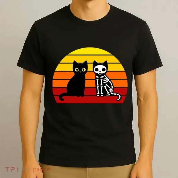 Black Cat Sunset Skeleton T-Shirt