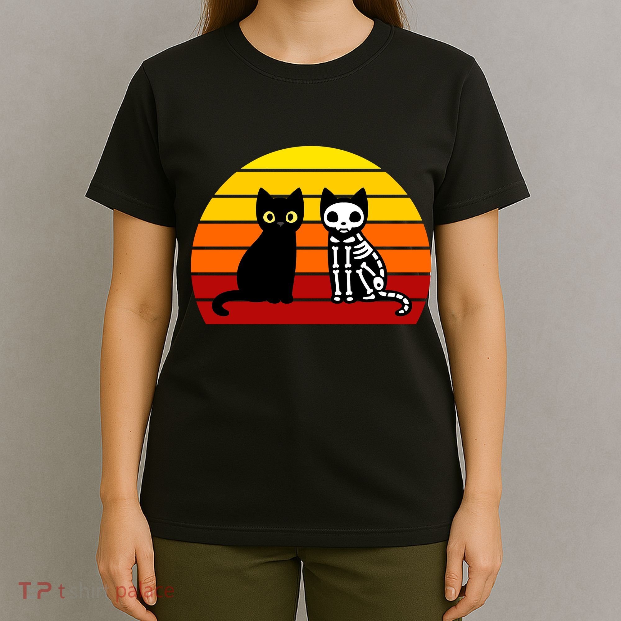 Black Cat Sunset Skeleton T-Shirt