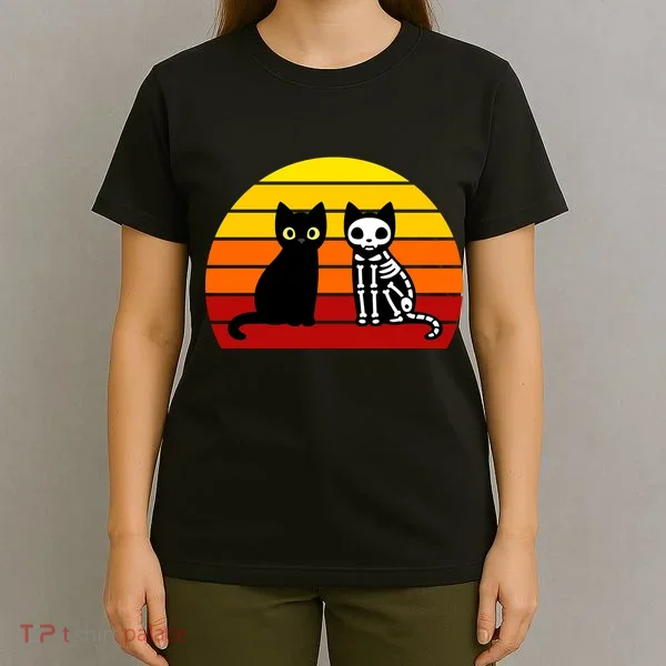Black Cat Sunset Skeleton T-Shirt
