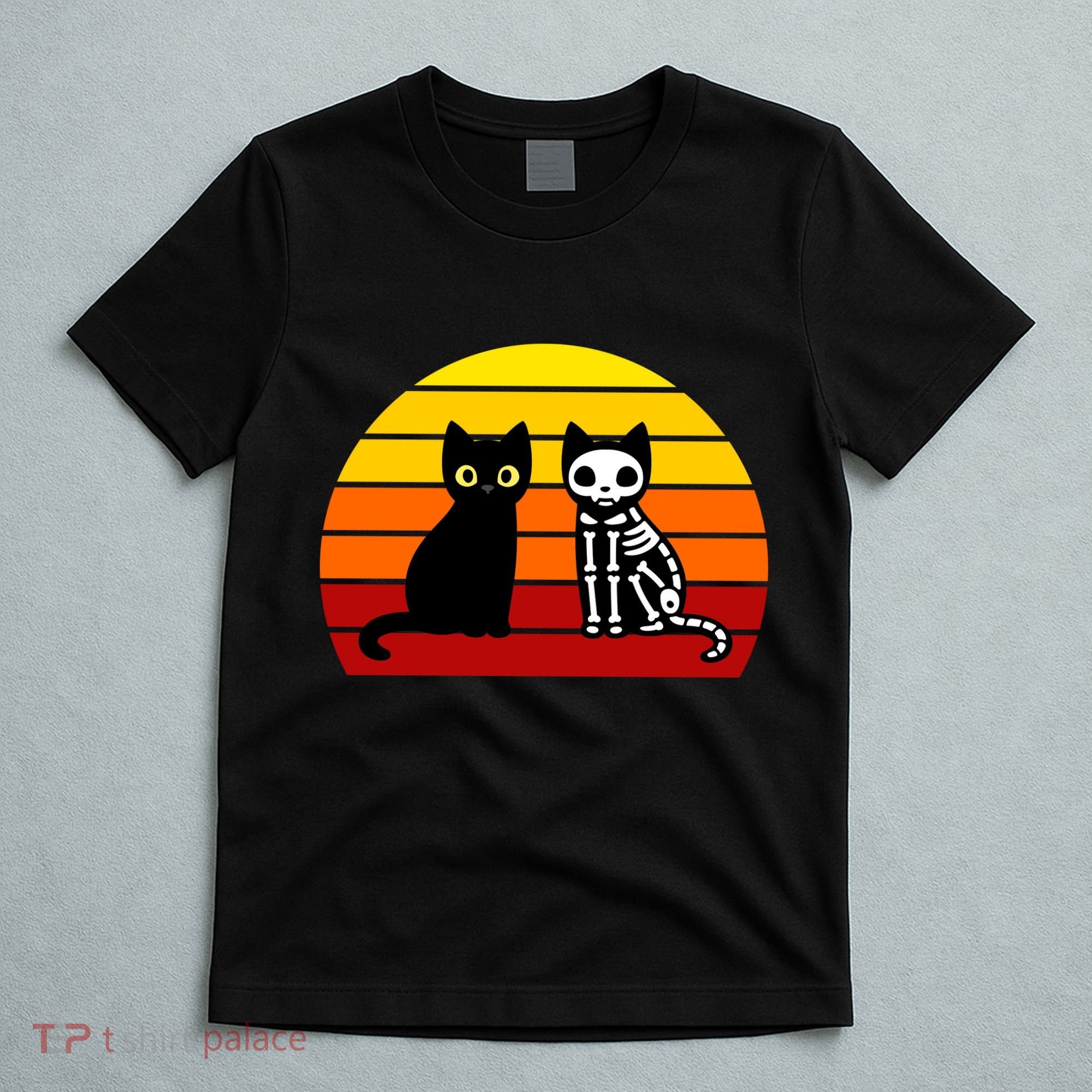 Black Cat Sunset Skeleton T-Shirt