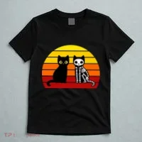 Black Cat Sunset Skeleton T-Shirt thumb 5