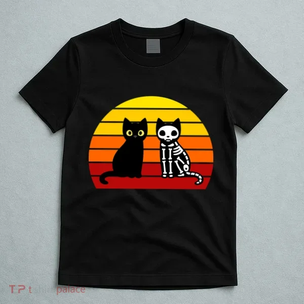 Black Cat Sunset Skeleton T-Shirt