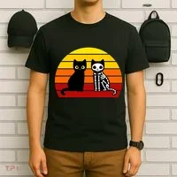 Black Cat Sunset Skeleton T-Shirt thumb 6