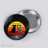 Black Cat Sunset Skeleton Button thumb 0
