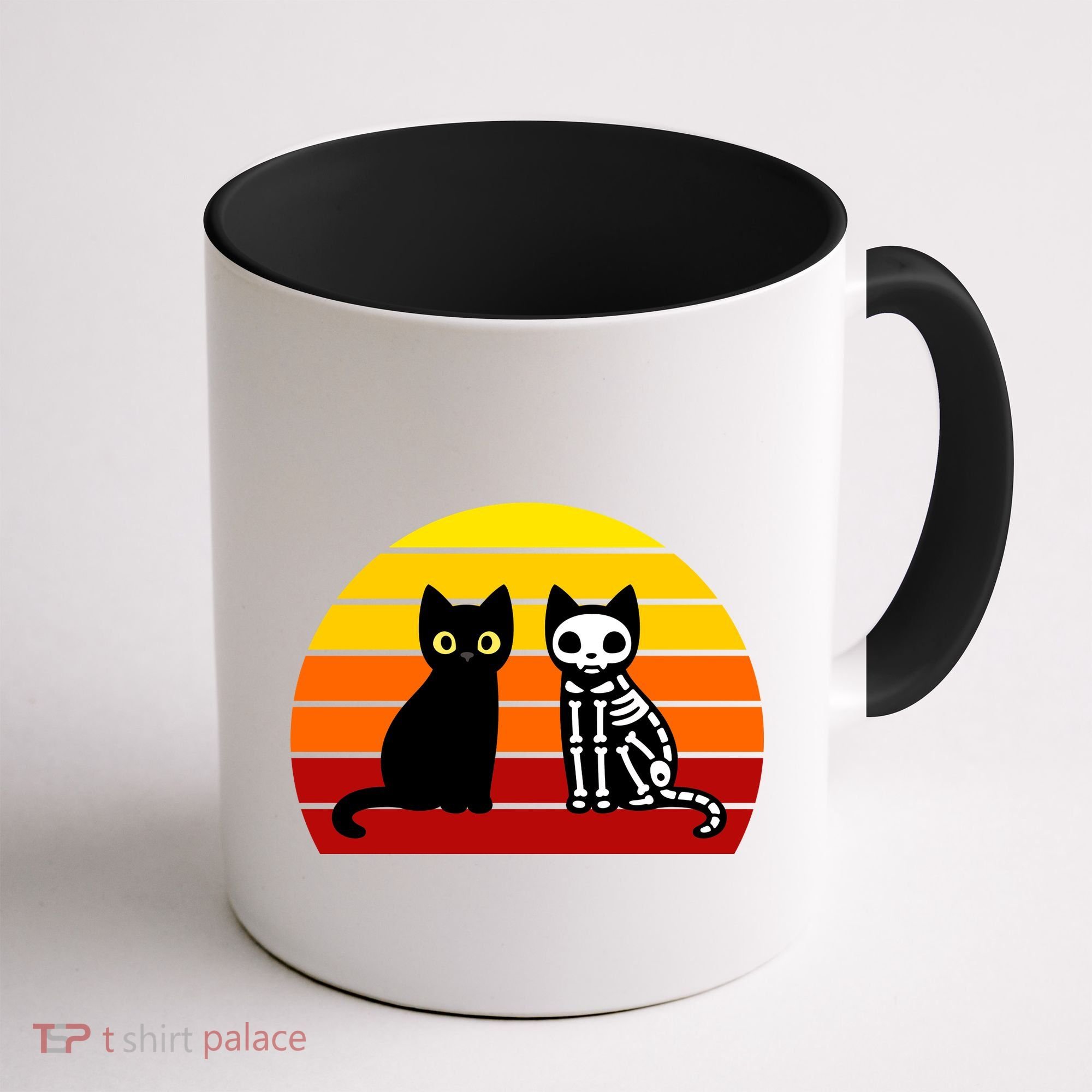 Black Cat Sunset Skeleton Coffee Mug
