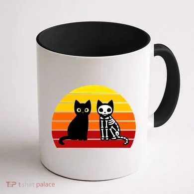 Black Cat Sunset Skeleton Coffee Mug back