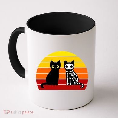 Black Cat Sunset Skeleton Coffee Mug