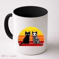 Black Cat Sunset Skeleton Coffee Mug thumb 0