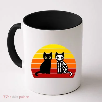 Black Cat Sunset Skeleton Coffee Mug