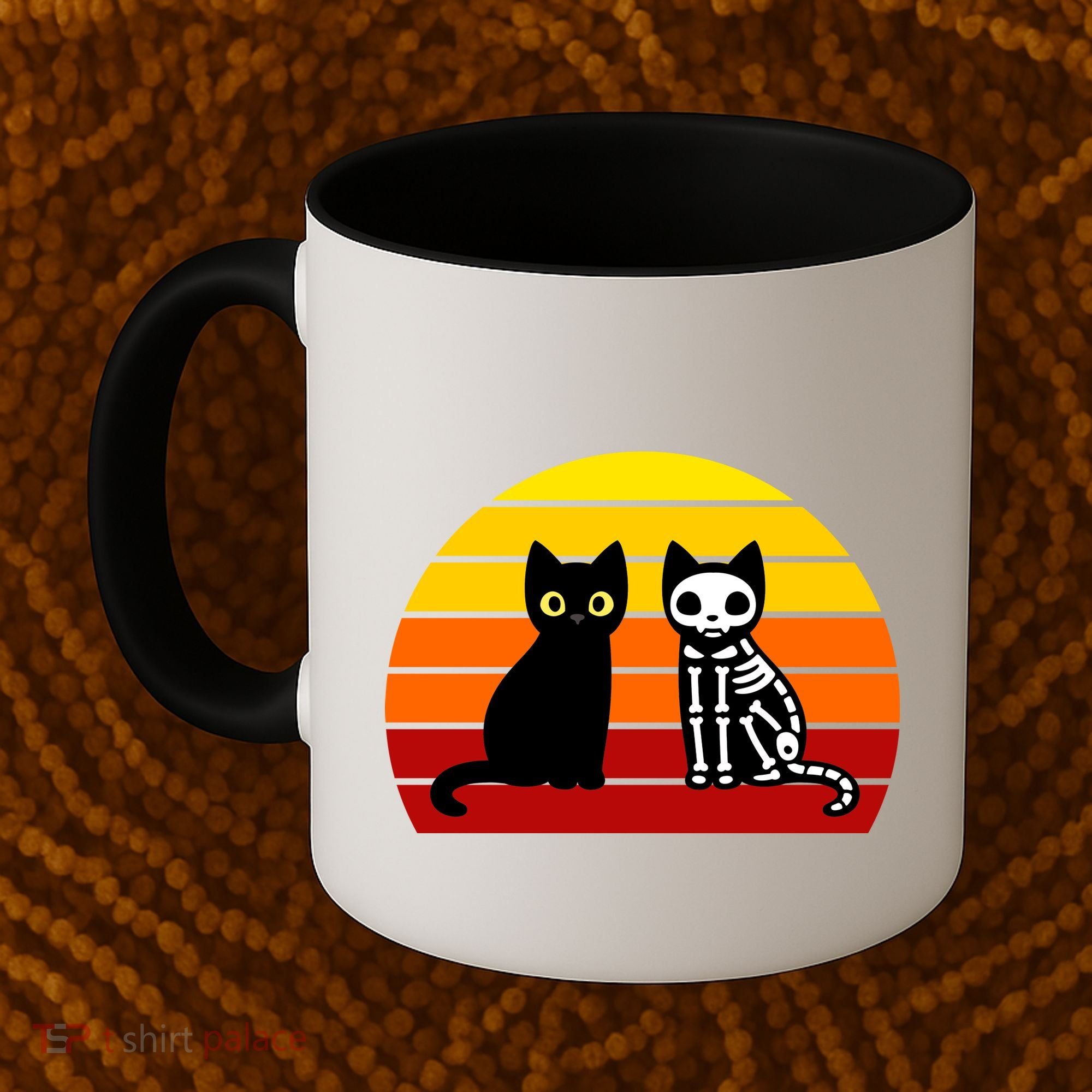 Black Cat Sunset Skeleton Coffee Mug