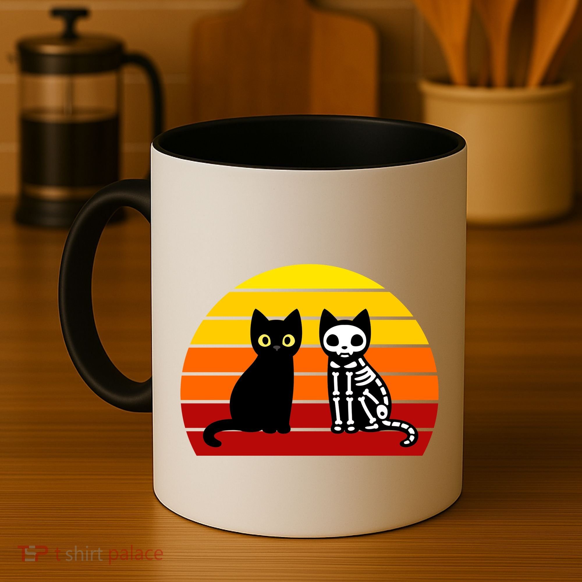 Black Cat Sunset Skeleton Coffee Mug
