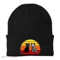 Black Cat Sunset Skeleton Beanie thumb 0