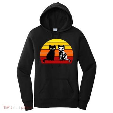 Black Cat Sunset Skeleton Women's Hoodie