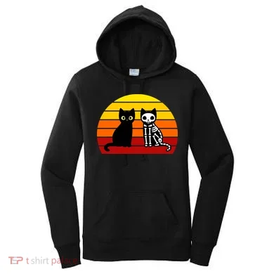 Black Cat Sunset Skeleton Women's Hoodie