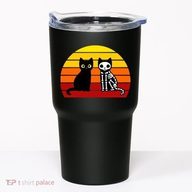 Black Cat Sunset Skeleton Tumbler