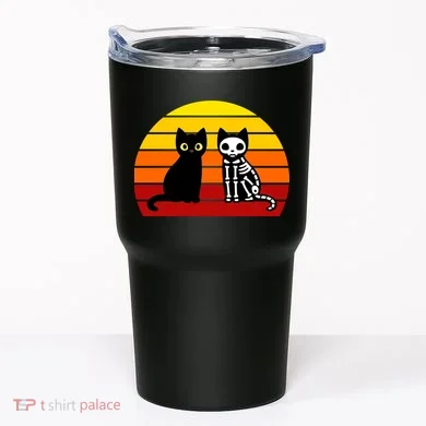 Black Cat Sunset Skeleton Tumbler
