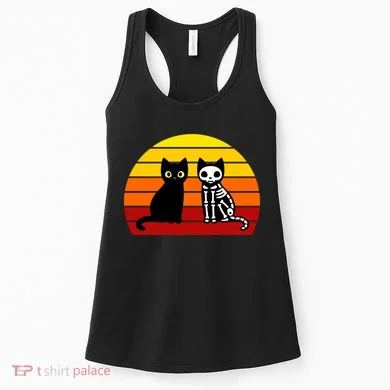 Black Cat Sunset Skeleton Women's Tank Top