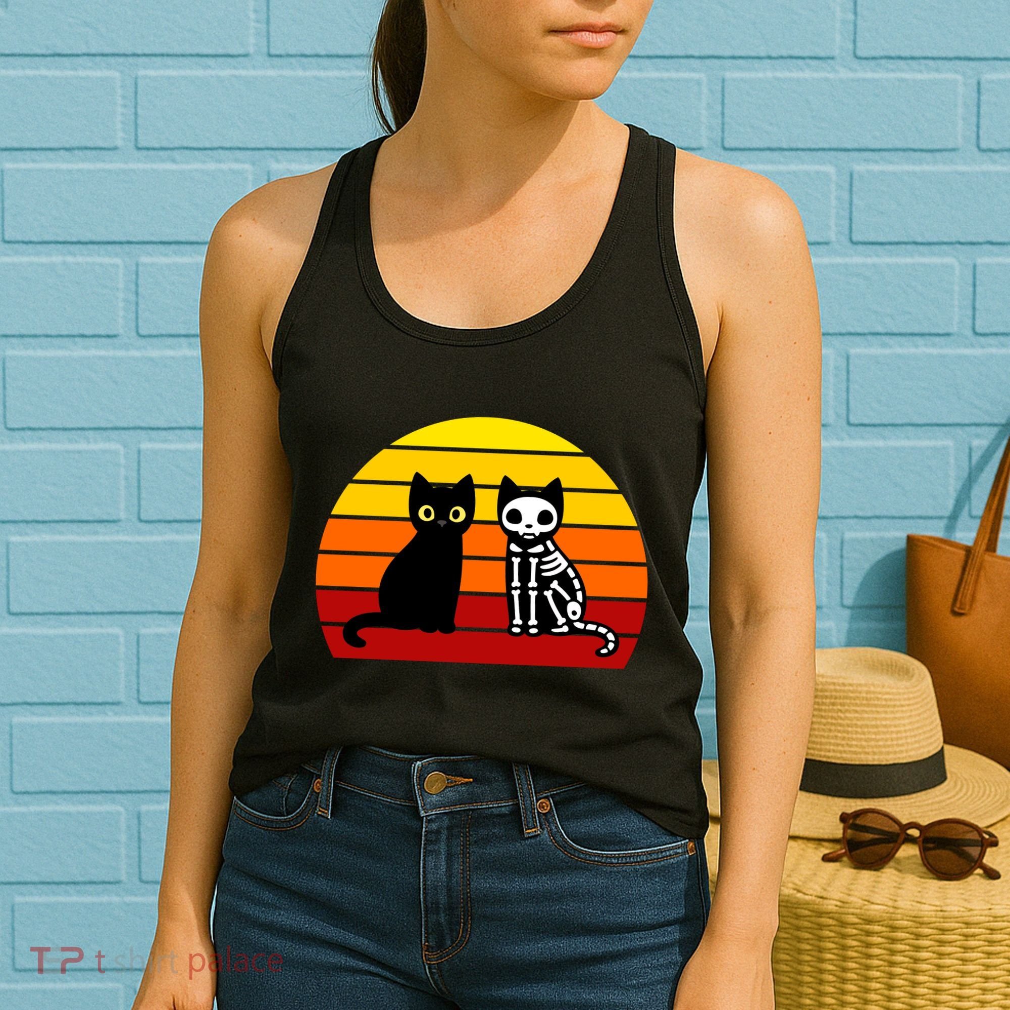 Black Cat Sunset Skeleton Women's Tank Top