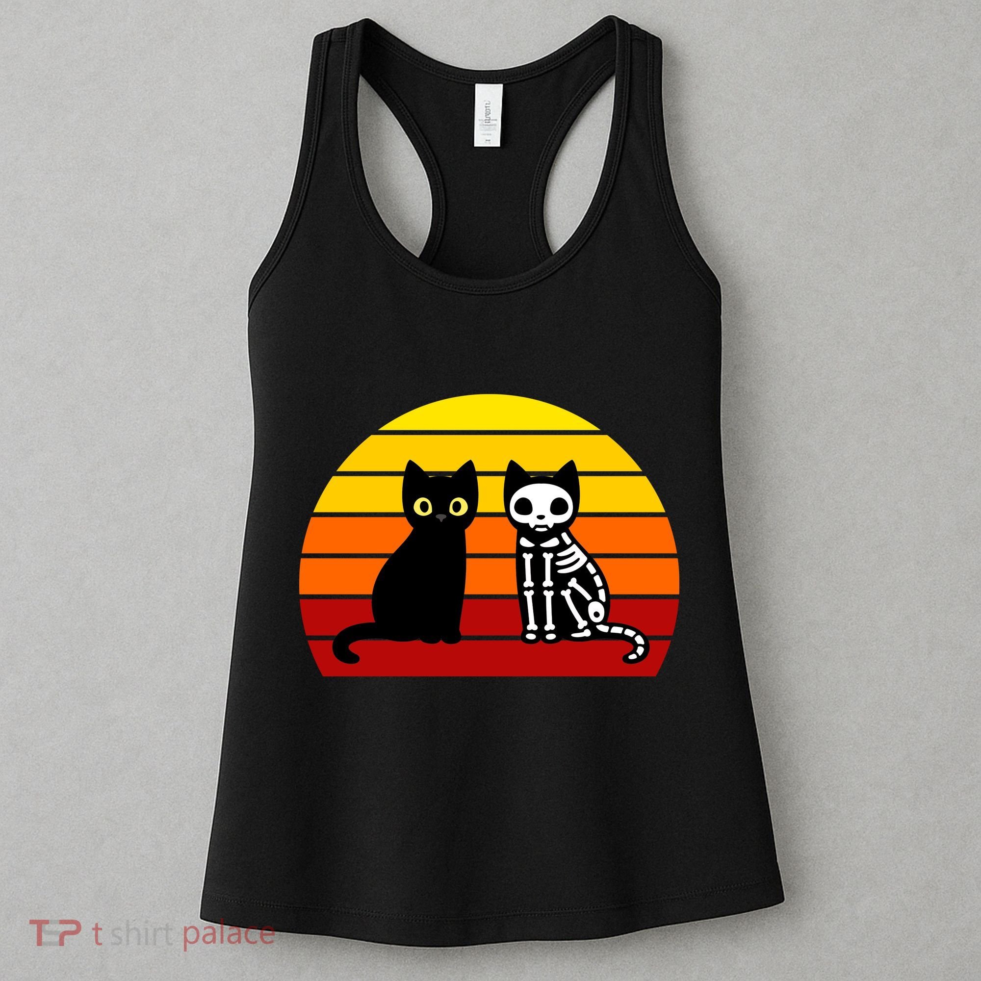 Black Cat Sunset Skeleton Women's Tank Top