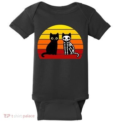 Black Cat Sunset Skeleton Baby Bodysuit