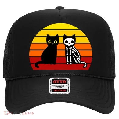 Black Cat Sunset Skeleton Hat