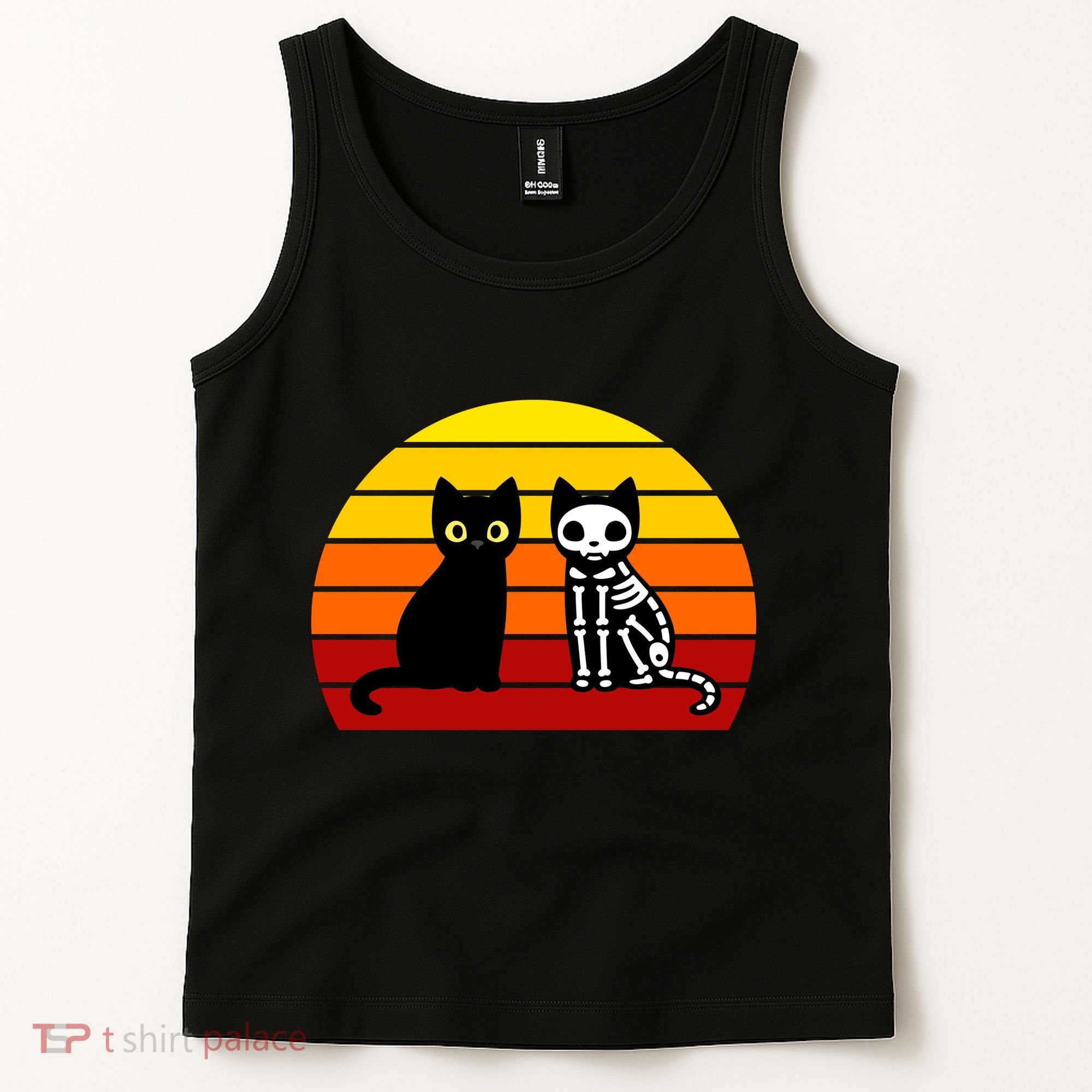Black Cat Sunset Skeleton Tank Top