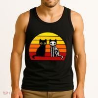 Black Cat Sunset Skeleton Tank Top thumb 3