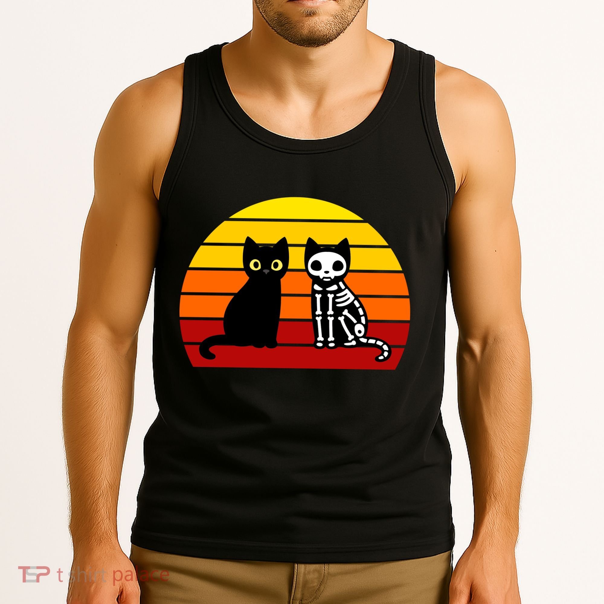 Black Cat Sunset Skeleton Tank Top