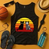 Black Cat Sunset Skeleton Tank Top thumb 4